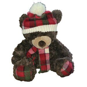 Gentle Treasures Teddy Bear Plush Plaid Scarf Hat Approx 17" Christmas Lovey Toy